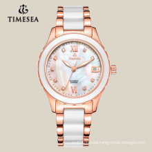 OEM Fashion White Quartz Womens Watch Ceramic&Steel Wristwatch 71004